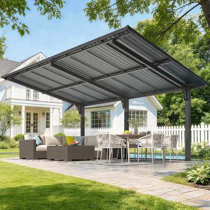 YODOLLA 16'x10' Outdoor Lean to Hardtop Metal Carport Gazebo Freestanding Pergolas