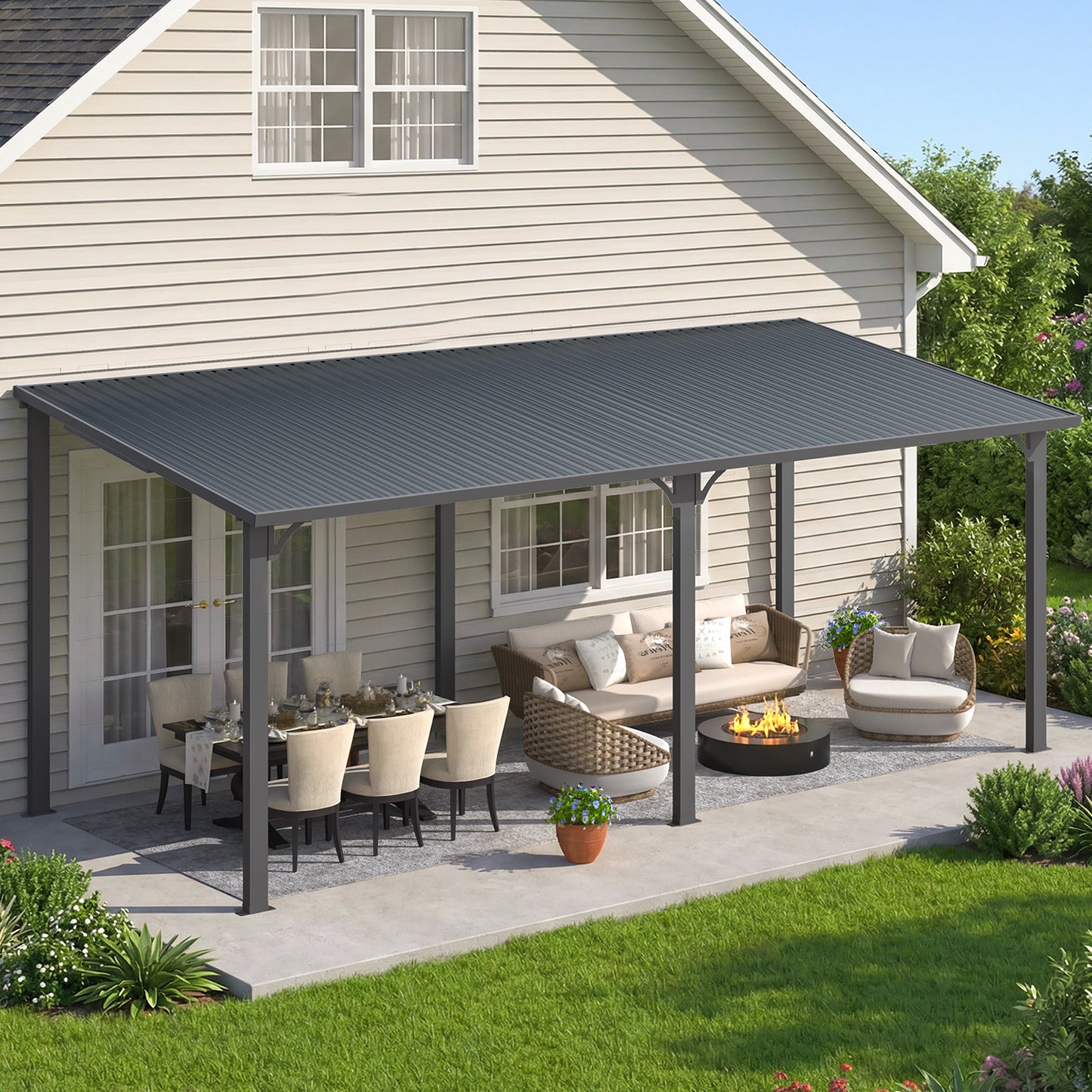 YODOLLA 20' x 8' Hardtop Gazebo Pergola Heavy Duty Lean to Metal Pergolas and Gazebos