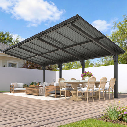 YODOLLA 20'x10' Outdoor Lean to Hardtop Metal Carport Gazebo Freestanding Pergolas