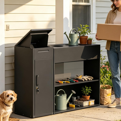 YODOLLA 3‑in‑1 Outdoor Parcel Drop Box with Raised Garden Bed & Storage Shelves