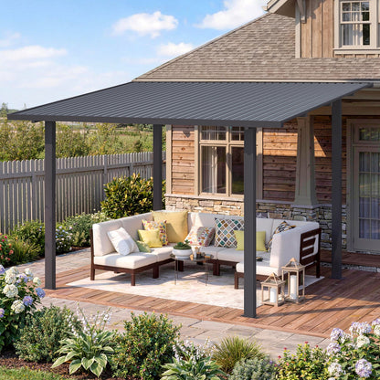 YODOLLA 12' x 8' Outdoor Hardtop Lean to Gazebo for Patio