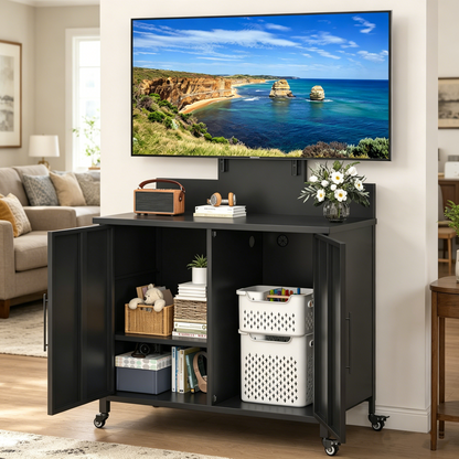YODOLLA Mobile TV Stand on Wheels Outdoor Storage Cabinet with TV Mount