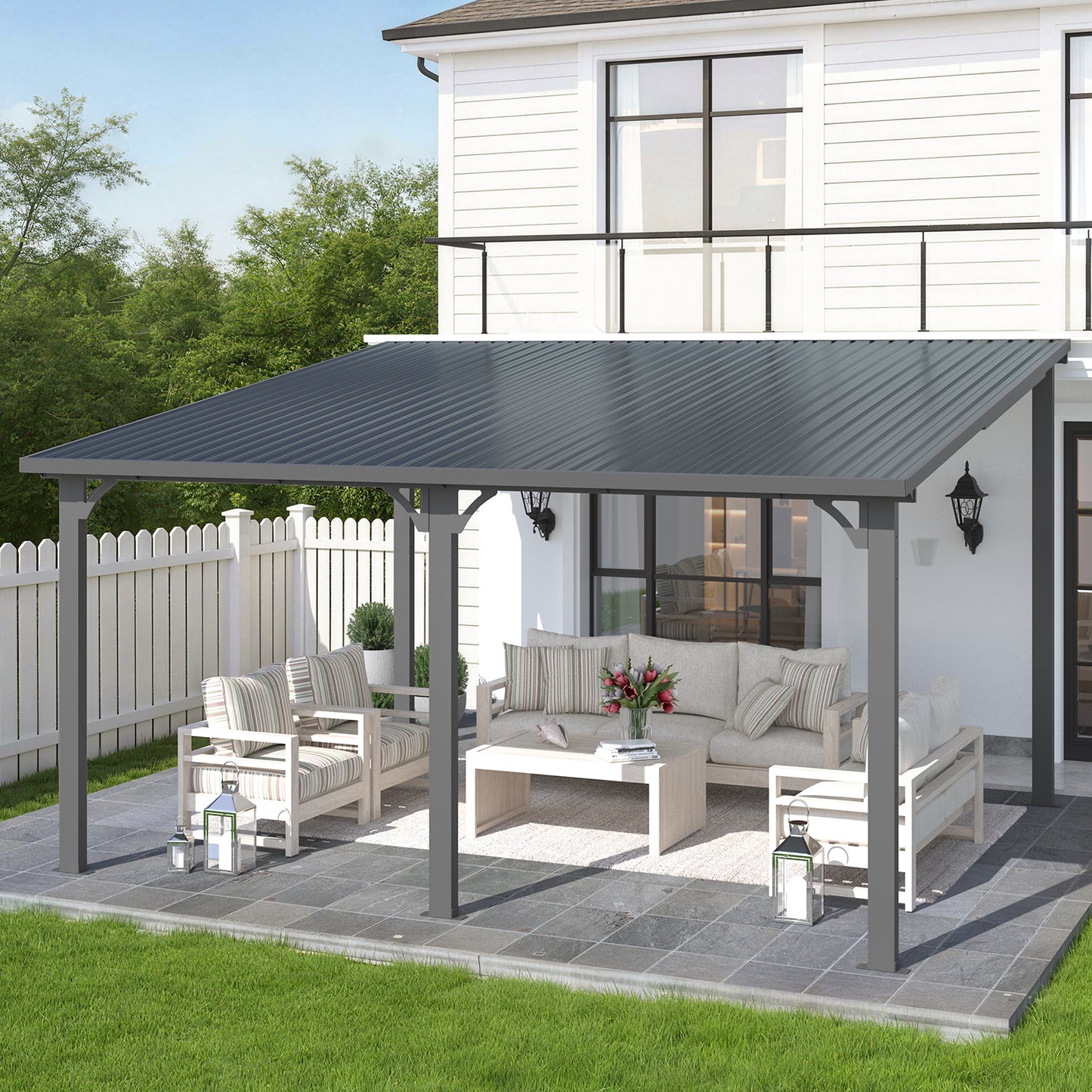 YODOLLA 14'x12' Pergola  Hardtop Gazebo Outdoor Lean to Metal Pergolas and Gazebos