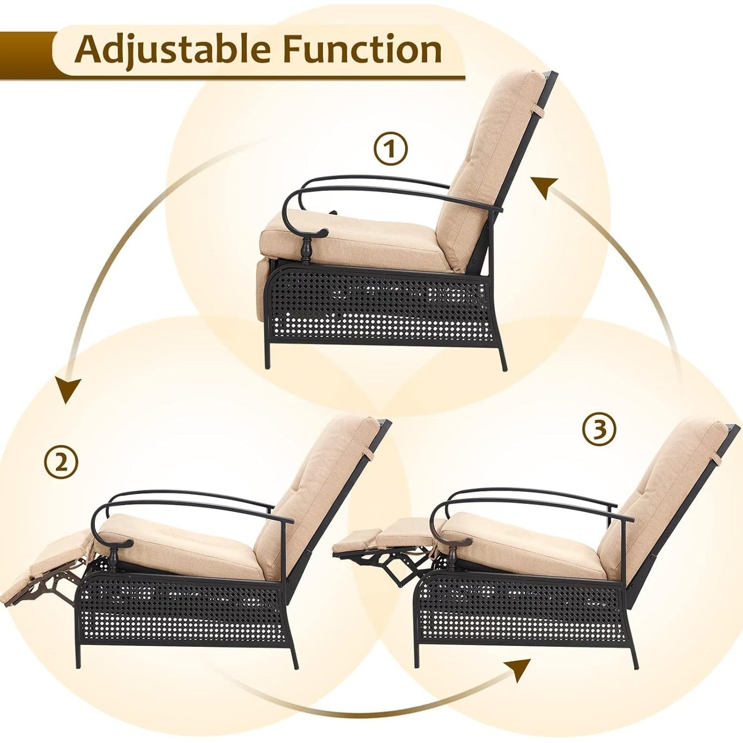 YODOLLA Outdoor Recliner Chair with Olefin Cushions