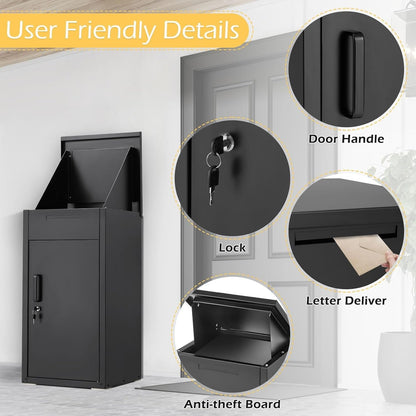 YODOLLA Lockable Anti-Theft Parcel Drop Box with Mailbox for Porch Fence Curbside, Black
