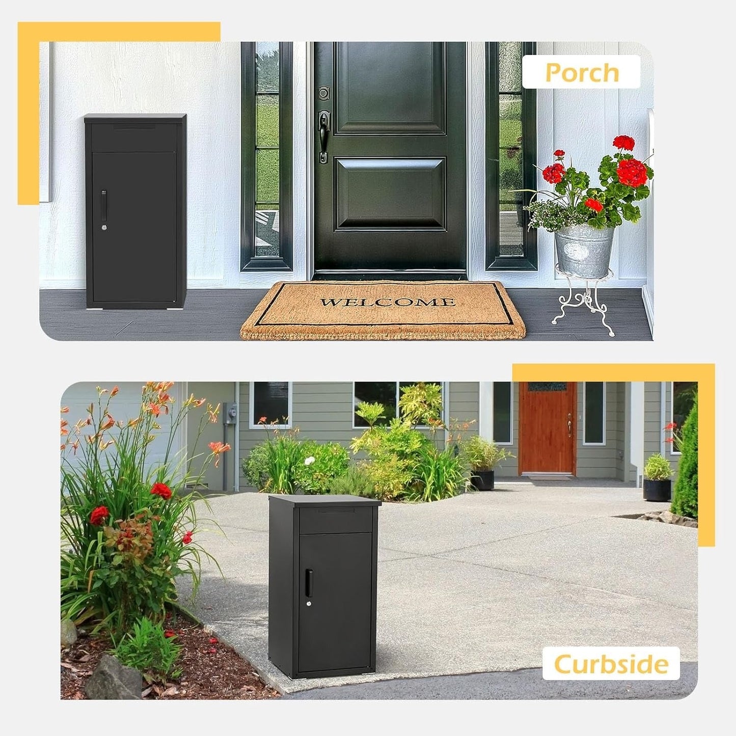 YODOLLA Lockable Anti-Theft Parcel Drop Box with Mailbox for Porch Fence Curbside, Black