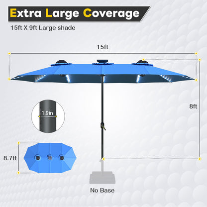 YODOLLA 15ft Patio Umbrella with Solar Lights, Blue