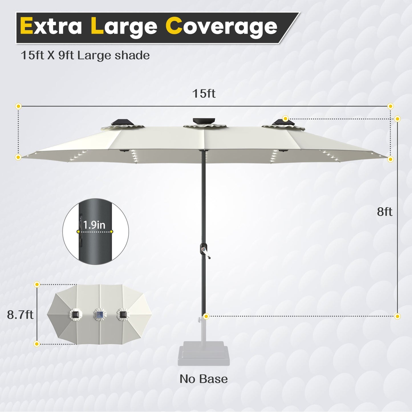 YODOLLA 15ft Patio Umbrella with Solar Lights, Cream