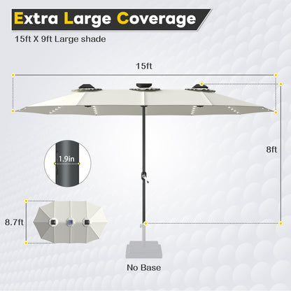 YODOLLA 15ft Patio Umbrella with Solar Lights, Cream