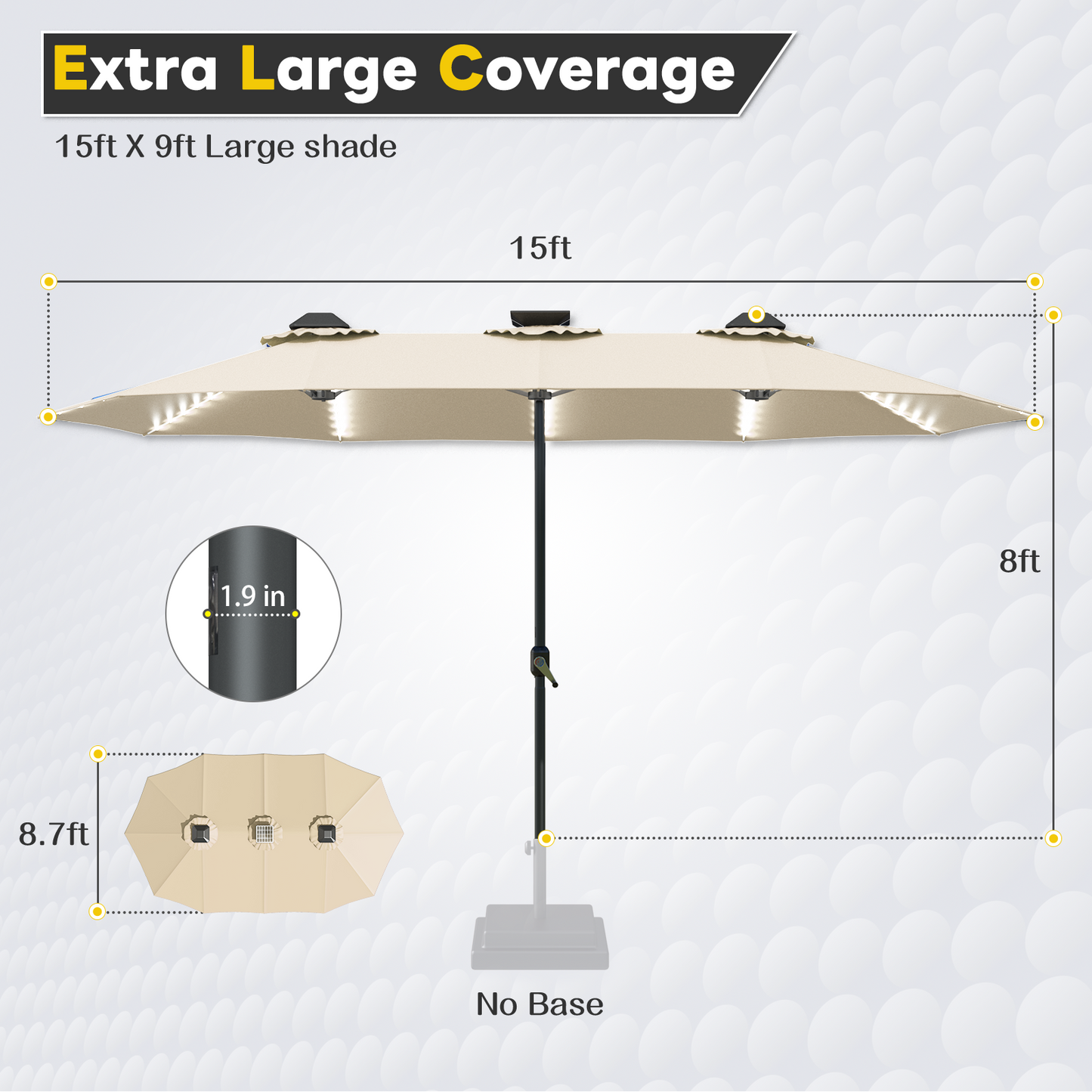 YODOLLA 15ft Patio Umbrella with Solar Lights, Beige