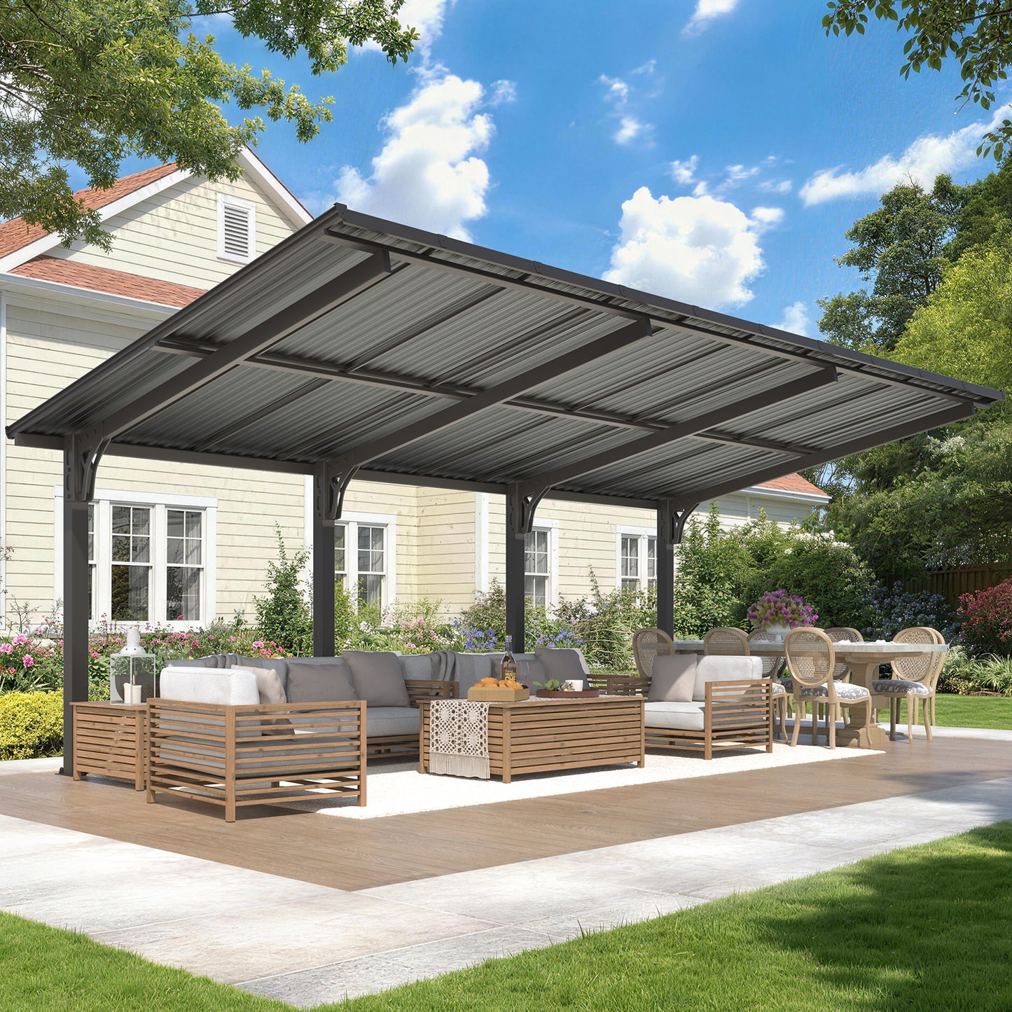 YODOLLA 20'x10' Outdoor Lean to Hardtop Metal Carport Gazebo Freestanding Pergolas
