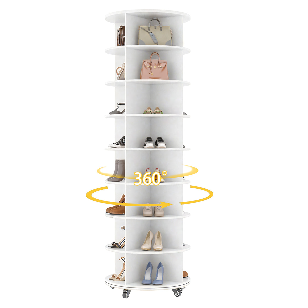 YODOLLA 8 Tier Rotating Shoe Rack, Shoe Tower Organizer Storage with Wheels