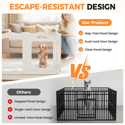 YODOLLA Pet Clear Acrylic Dog Playpen Indoor w/Door, 24" H, 12 Panels, White