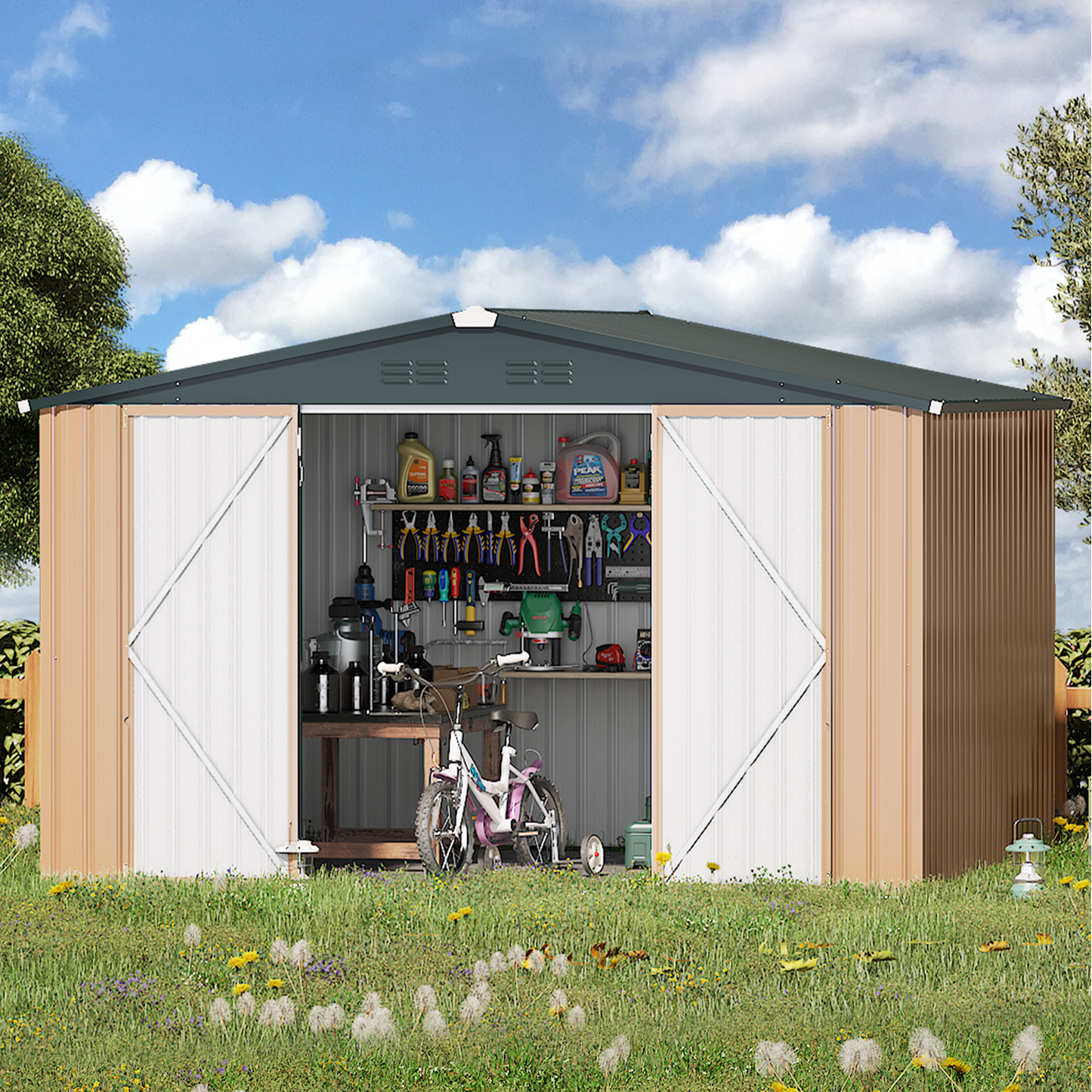 YODOLLA Shed 8' x 10' Outdoor Storage Metal Shed, Dark Gray