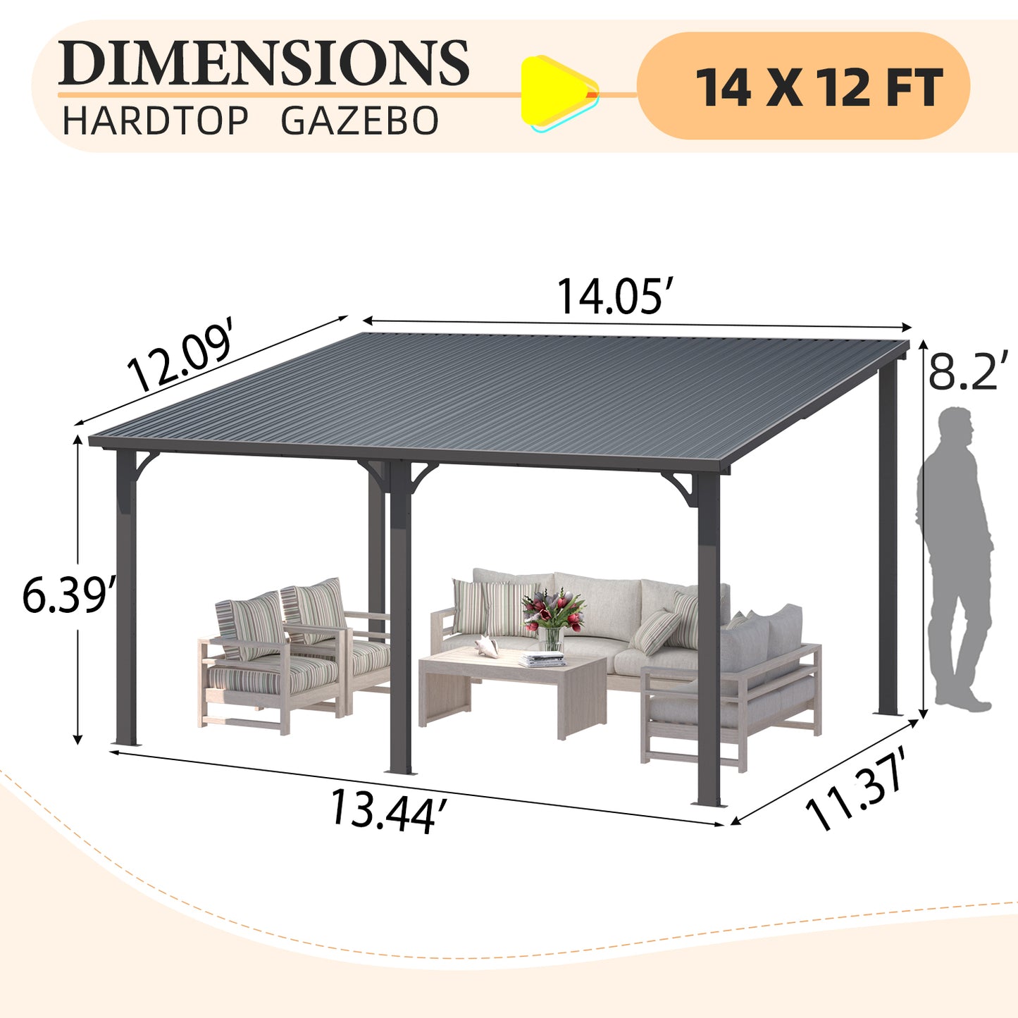 YODOLLA 14'x12' Pergola  Hardtop Gazebo Outdoor Lean to Metal Pergolas and Gazebos