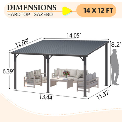 YODOLLA 14'x12' Pergola  Hardtop Gazebo Outdoor Lean to Metal Pergolas and Gazebos