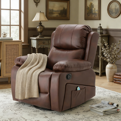 YODOLLA 360° Swivel Recliner Chair with Massage and Heat, Brown