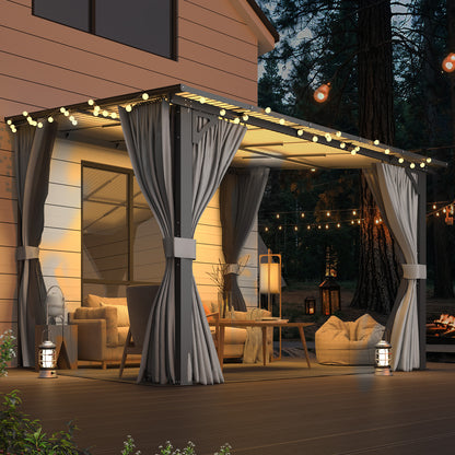 YODOLLA 10’ x 10’ Wall-Mounted Lean to Pergola Gazebo with Curtains and Netting