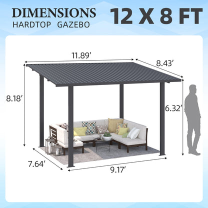 YODOLLA 12' x 8' Outdoor Hardtop Lean to Gazebo for Patio
