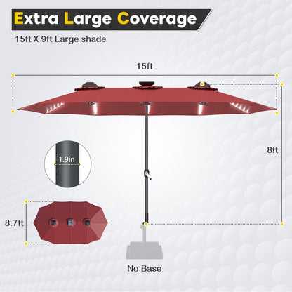 YODOLLA 15ft Patio Umbrella with Solar Lights, Red