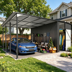 YODOLLA 12x16 Lean to Gazebo Metal Shed Combo, Hardtop Carport with Storage