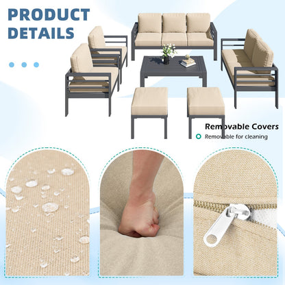 YODOLLA 7 Pieces Aluminum Patio Furniture Set, Beige Cushions