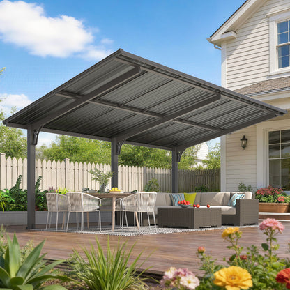 YODOLLA 16'x10' Outdoor Lean to Hardtop Metal Carport Gazebo Freestanding Pergolas