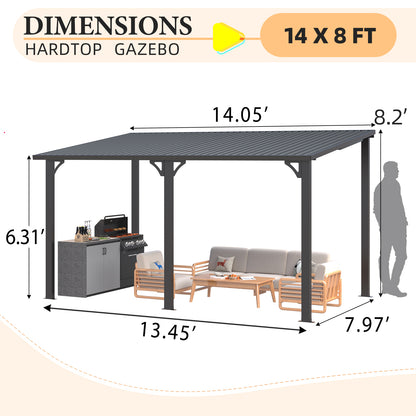 YODOLLA 14' x 8' Gazebo Hardtop Pergola Heavy Duty Lean to Metal Pergolas and Gazebos