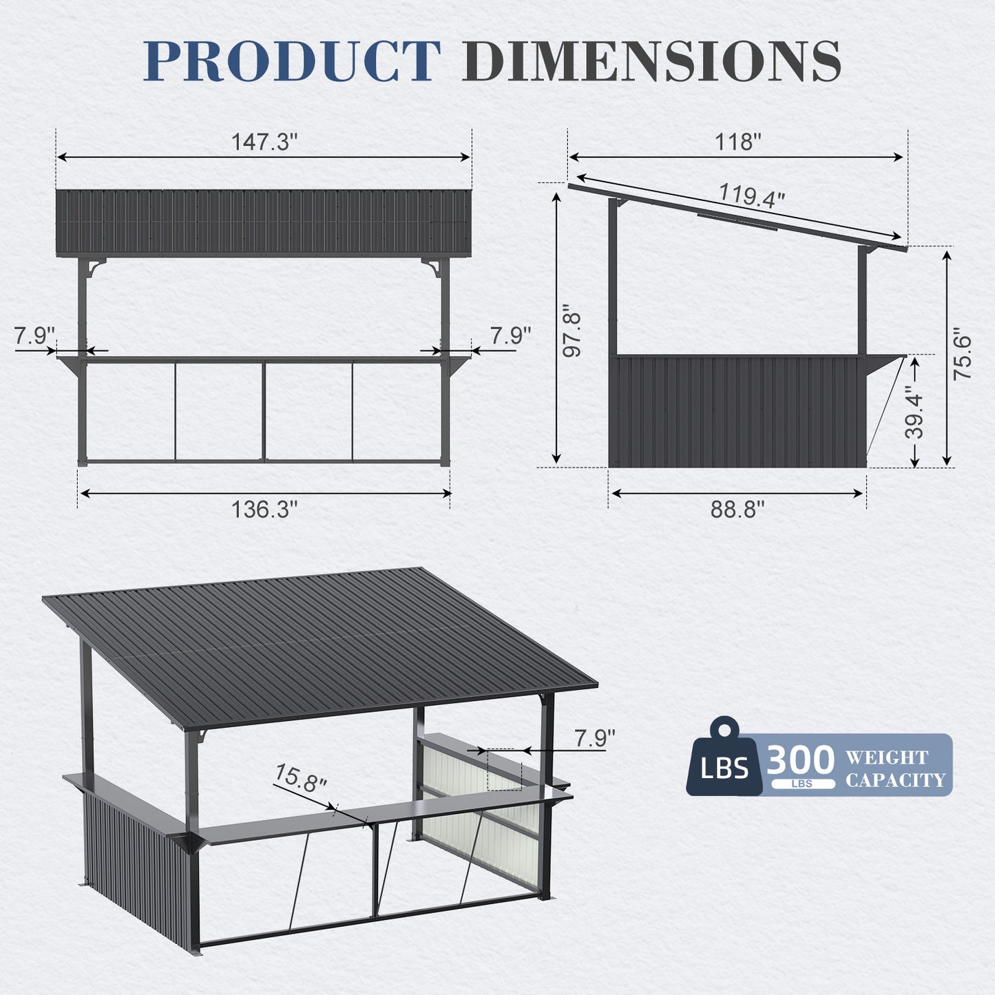 YODOLLA 10'x12' Gazebo Bar Hardtop BBQ Gazebo & Grill Shelter
