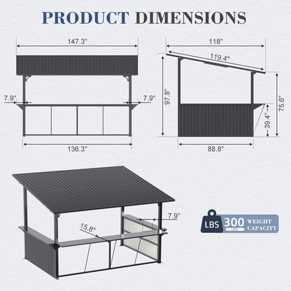 YODOLLA 10'x12' Gazebo Bar Hardtop BBQ Gazebo & Grill Shelter