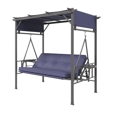YODOLLA 2-in-1 Convertible Porch Swing Bed 3 Seat, Outdoor Patio Metal Pergola Swing