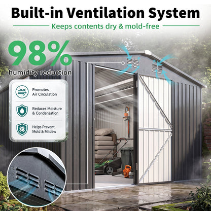 YODOLLA 20' x 10' Outdoor Storage Shed Large 10x20 Metal Sheds with Windows Utility Tool Storage
