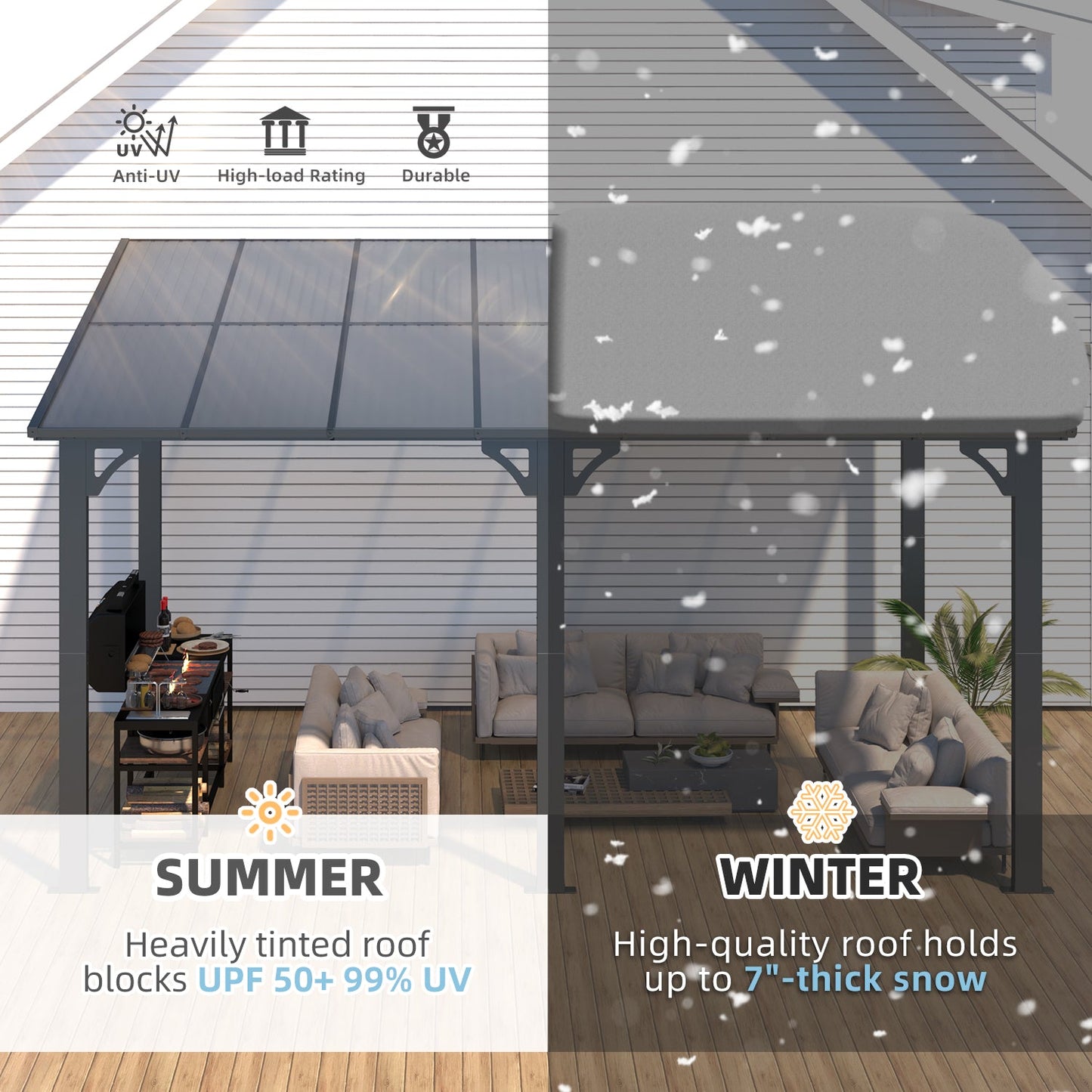 YODOLLA 14' x 8' Hard Top Lean to Gazebo Outdoor Pergola, Dark Gray
