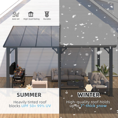 YODOLLA 14' x 8' Hard Top Lean to Gazebo Outdoor Pergola, Dark Gray