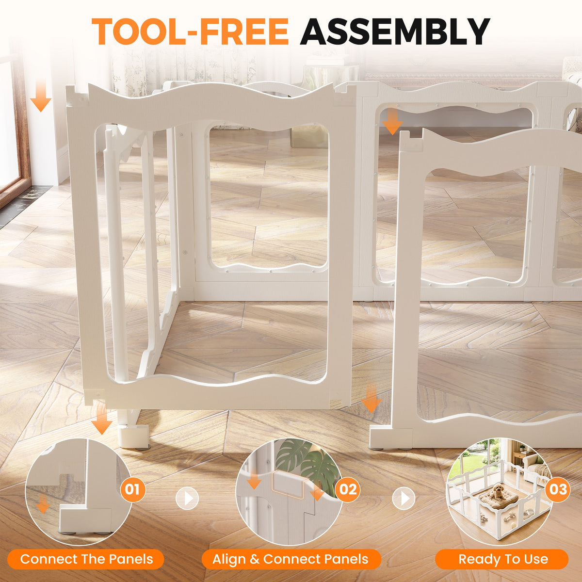 YODOLLA Pet Clear Acrylic Dog Playpen Indoor w/Door, 24" H, 12 Panels, White