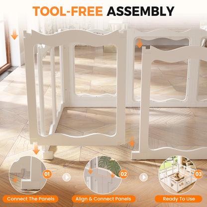 YODOLLA Pet Clear Acrylic Dog Playpen Indoor w/Door, 24" H, 12 Panels, White