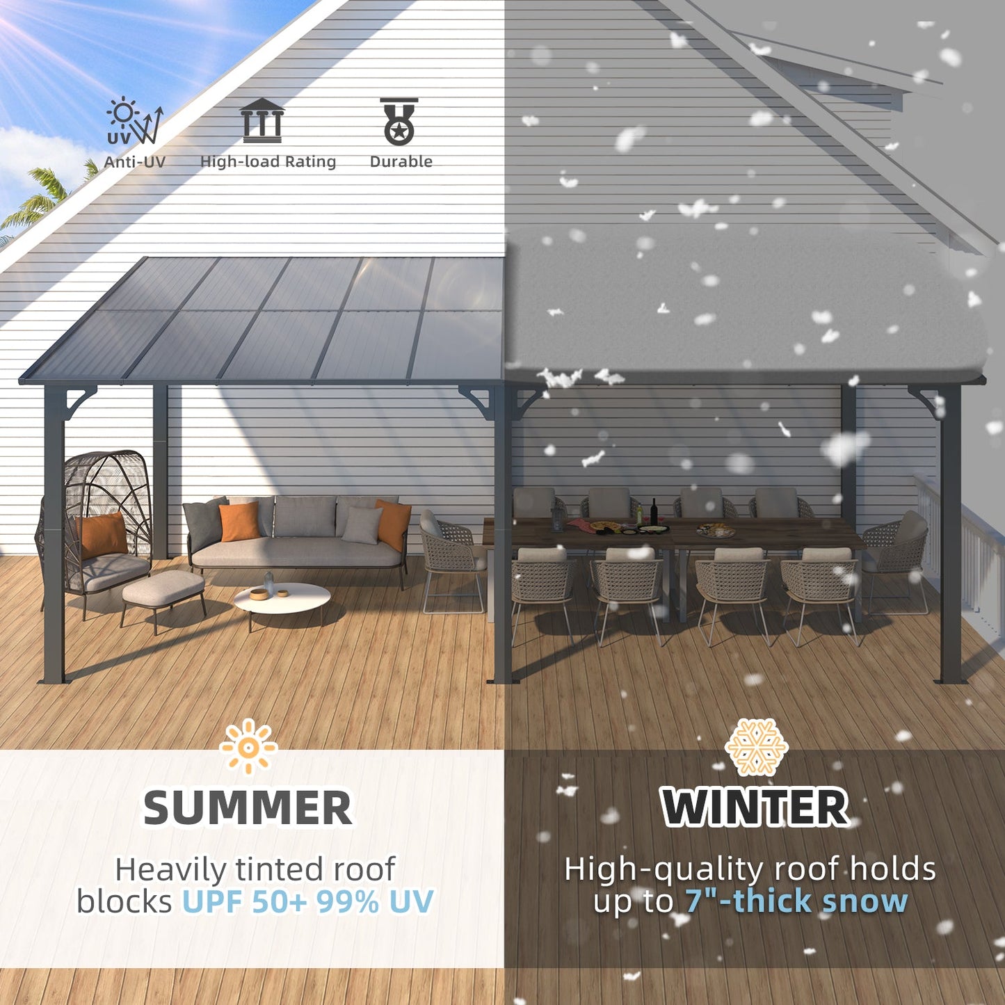 YODOLLA 20' x 10' Gazebo Outdoor Pergola Large Wall-Mounted Hard Top Lean to Metal Gazebo