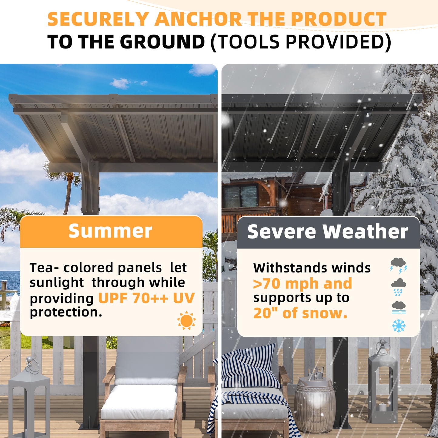 YODOLLA 20'x10' Outdoor Lean to Hardtop Metal Carport Gazebo Freestanding Pergolas