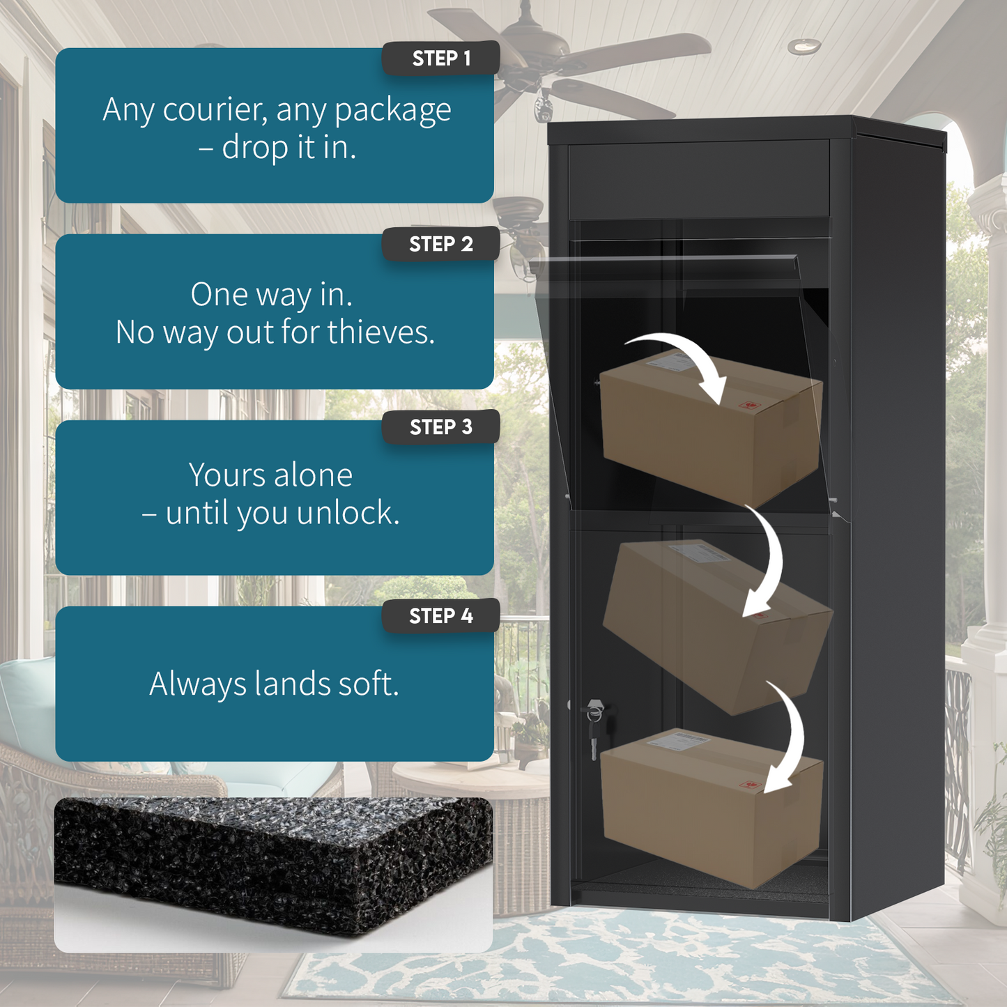 YODOLLA Package Delivery Box for Outside Anti-Theft Parcel Drop Box with Lock, Black