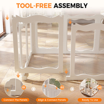 YODOLLA Pet Clear Acrylic Dog Playpen Indoor w/Door, 24" H, 8 Panels, White