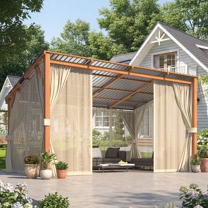 YODOLLA 10x10 Outdoor Wooden Pergola Gazebo with Curtains and Netting for Patio
