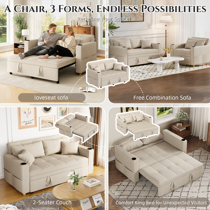 YODOLLA Sleeper Chair Bed, 63" Extra Wide Convertible Sofa Bed for Adults, Beige