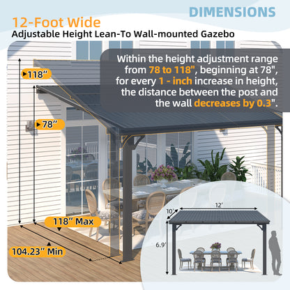 YODOLLA 12x10 Outdoor Hardtop Gazebo Adjustable Height (6.5-9.8Ft) Pergola