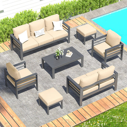 YODOLLA 7 Pieces Aluminum Patio Furniture Set, Beige Cushions