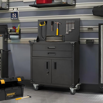 YODOLLA 52'' Work Bench Table for Garage with Pegboard Drawers and Cabinets