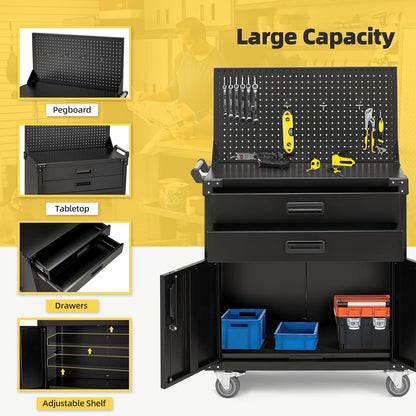 YODOLLA 52'' Work Bench Table for Garage with Pegboard Drawers and Cabinets