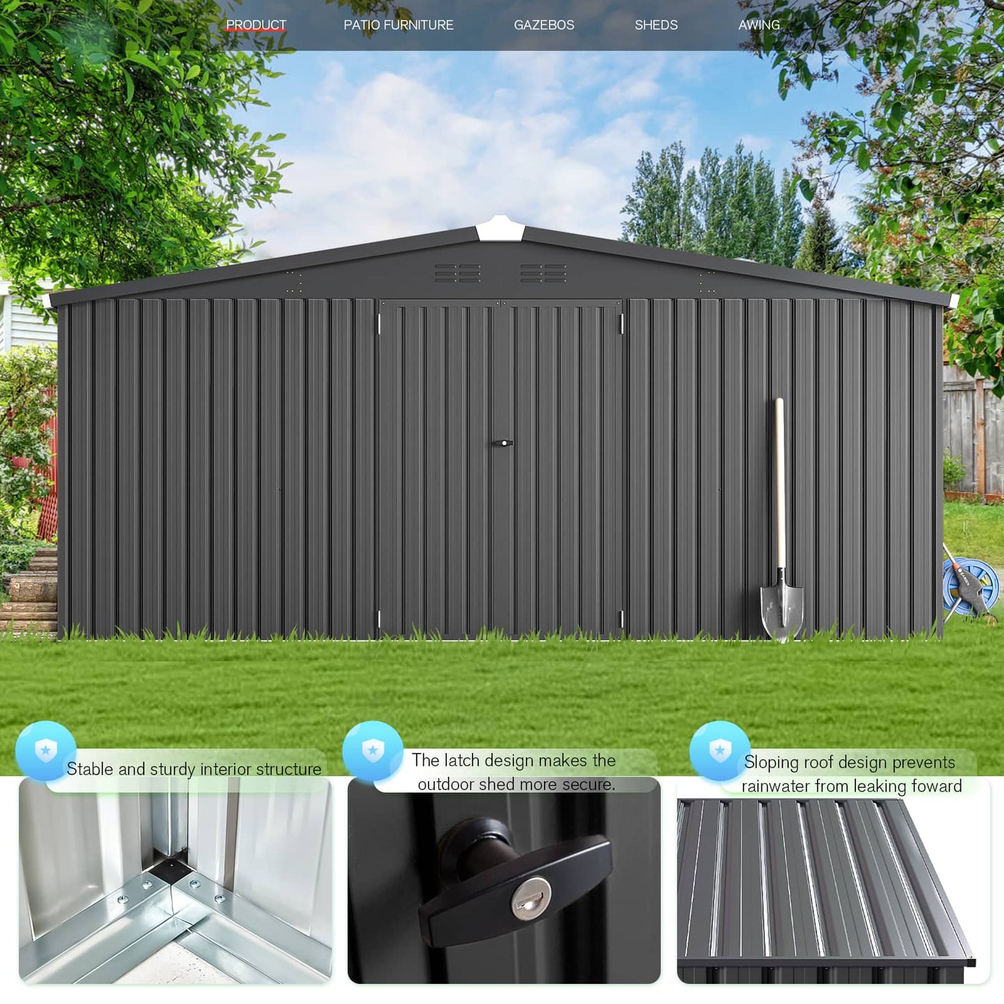 YODOLLA 14x12 Metal Storage Shed Outdoor Shed, Dark Gray