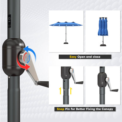 YODOLLA 15ft Patio Umbrella with Solar Lights, Blue