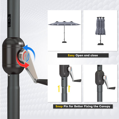 YODOLLA 15ft Patio Umbrella with Solar Lights, Gray