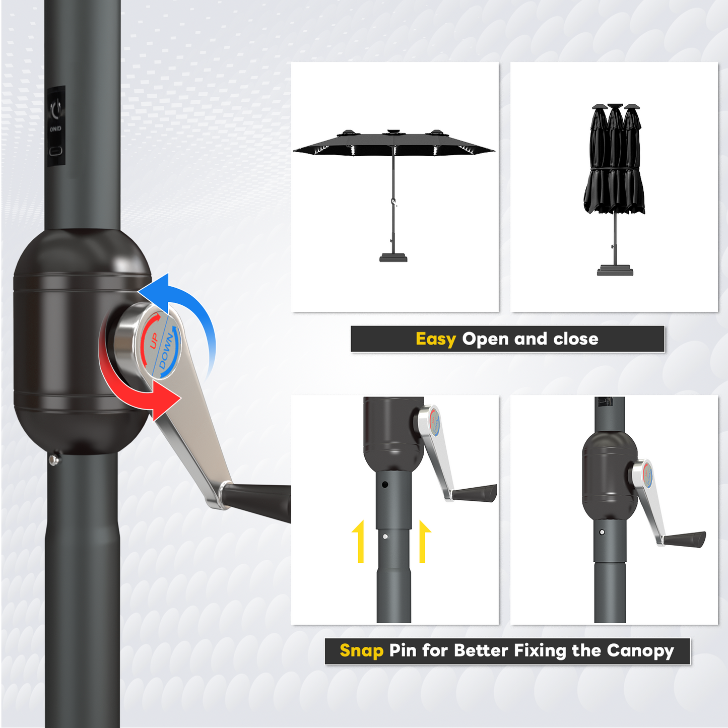 YODOLLA 15ft Patio Umbrella with Solar Lights, Black